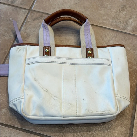 Coach White and Brown Tote with Leather Trim - Picture 4 of 4